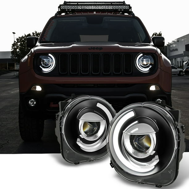Black 15 16 17 18 Jeep Renegade C-Shape LED Projector Headlight Fit NEW Design